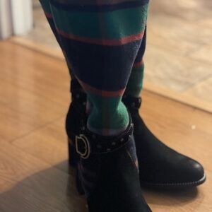 Black Calf boots with green and red accents. Size 11 slightly worn.